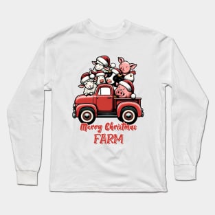 Farm Animals Truck Merry Christmas Long Sleeve T-Shirt